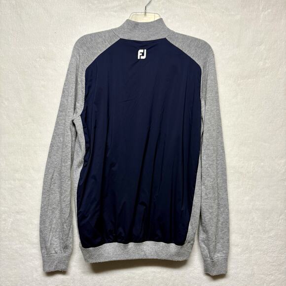 Footjoy FJ Tech Sweater Merino Wool Stretch Windproof Nylon Size L Gray/Navy - Picture 3 of 13